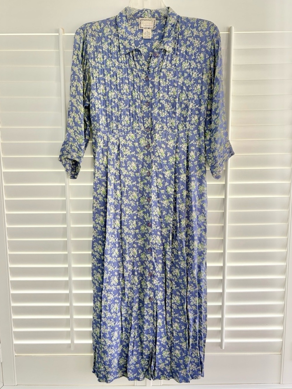 April Cornell Blue Ditsy Floral Pintuck Shirtdress